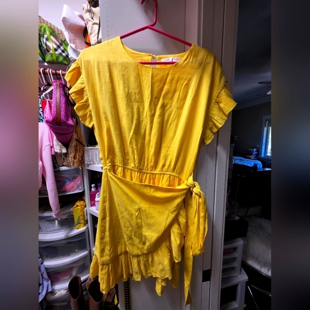 Yellow Ruffle Sleeve Dress